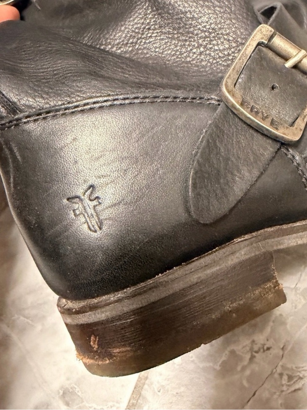 Frye Veronica Boots Black Leather Mid-Calf Buckle Boots - Picture 9 of 11